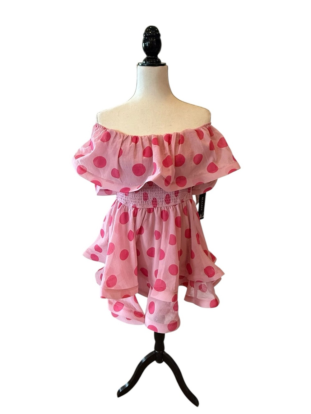 NWT ELLIATT Sola Georgette Polka Dot Off-The-Shoulder Pink Mini Dress $298 - Picture 5 of 13
